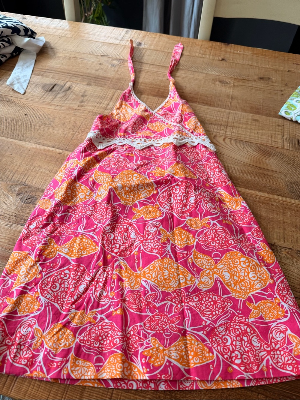 Lilly Pulitzer Girls Catherine Bell Dress Size 5 Pink Butterfly Print Lace Trim